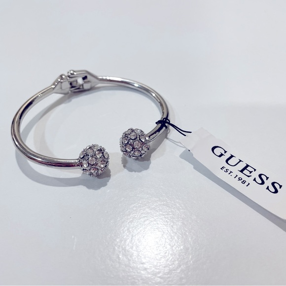 GUESS Silver Tone Open Hinged Cuff Bracelet - Picture 3 of 6